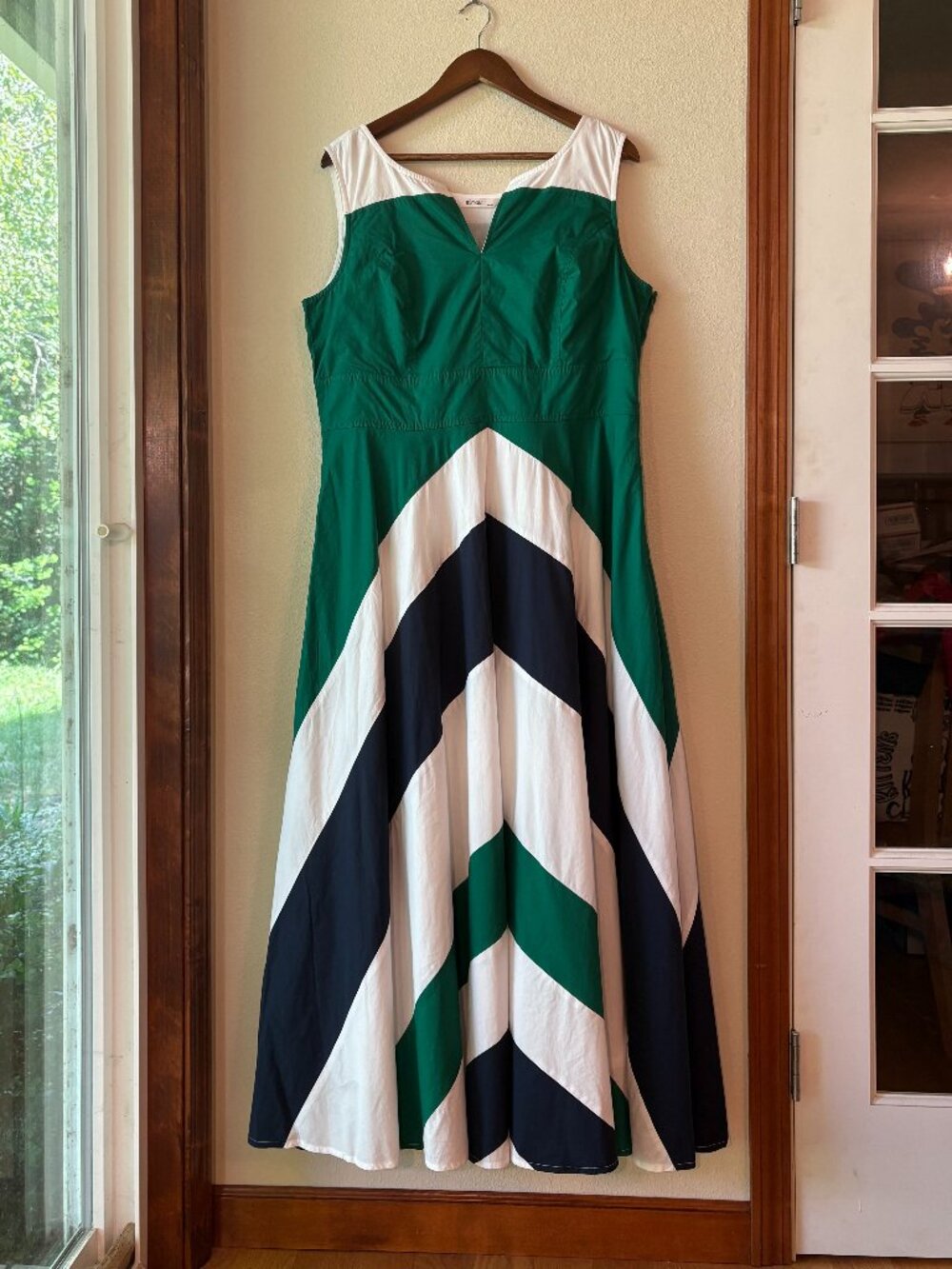eShakti Chevron Stripe Colorblock Maxi Dress Sleeveless A-Line Cotton Pockets XL